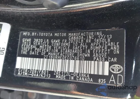 2014 Toyota Corolla Le z USA, uszkodzony, nr VIN 2T1BURHE0EC076610